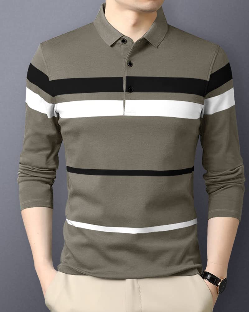 Eyebogler Polo Neck Striped Tshirt For Men