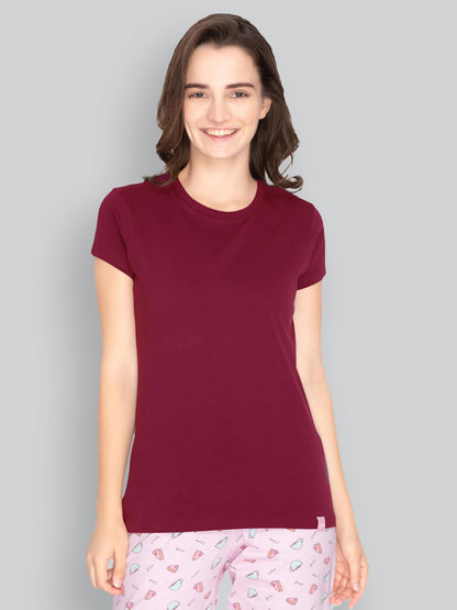 Lyra Women Solid Round Neck Tshirt
