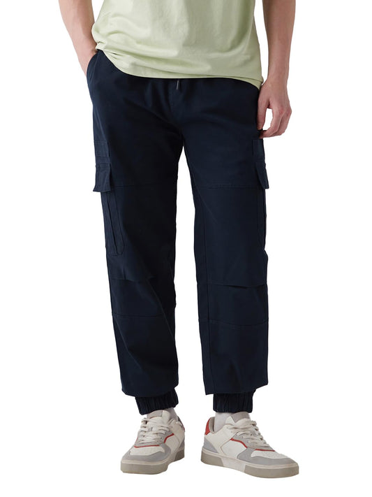 Bewakoof Mens Solid Oversized Fit Cotton Cargo Joggers_648645_Blue_28