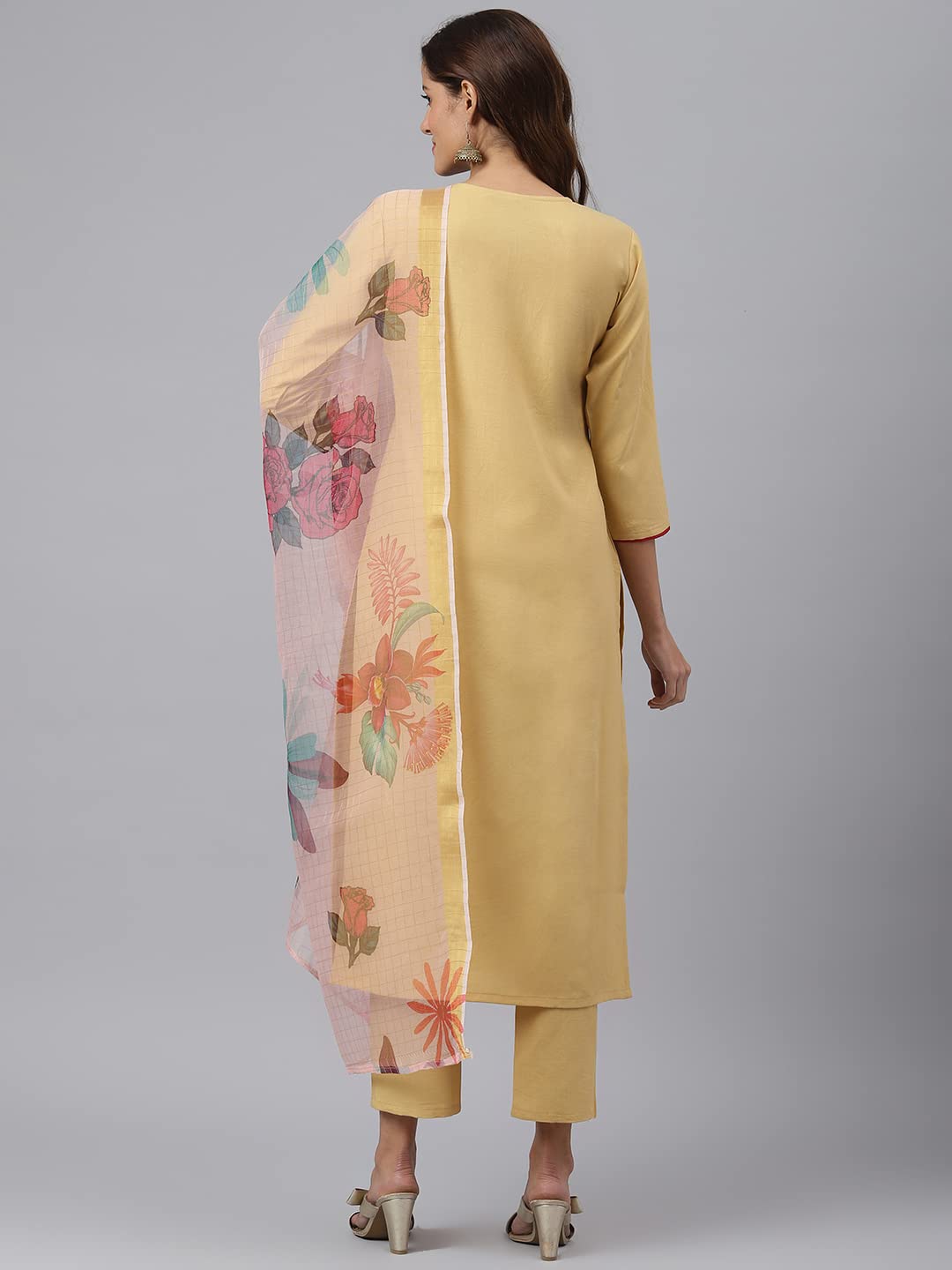ANNI DESIGNER Women's Cotton Blend Straight Solid Kurta with Pant & Dupatta (Baruni)