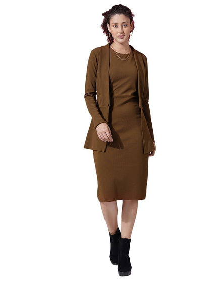 Selvia Western Dress for Women|Solid Lycra Western Dress for Women|Round Neck Shrug with Bodycon Dress for Women|Two Piece Dress