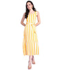 Popwings Women Casual Yellow & White Stripe Long Belt Dress | Women Dress | Women Latest Stylish Trendy Dress