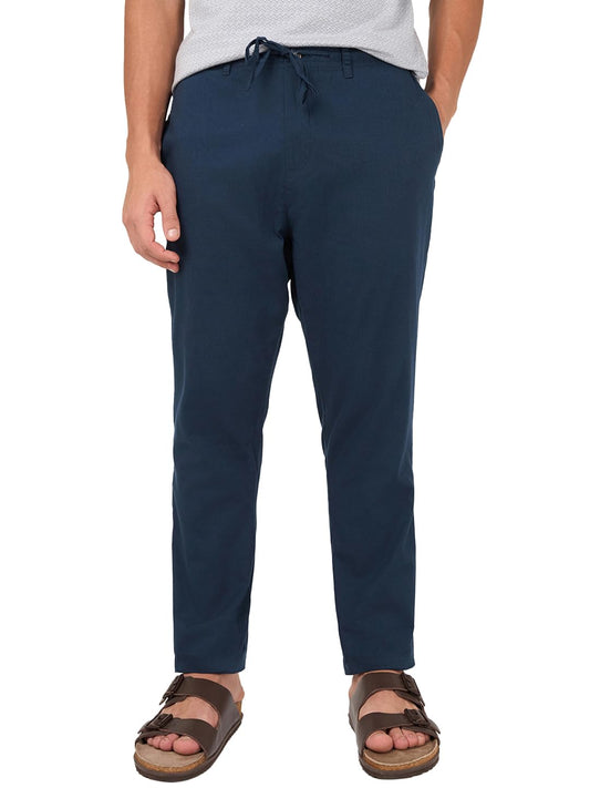 Bewakoof Mens Solid Regular Fit Cotton Pants_677644_Blue_28