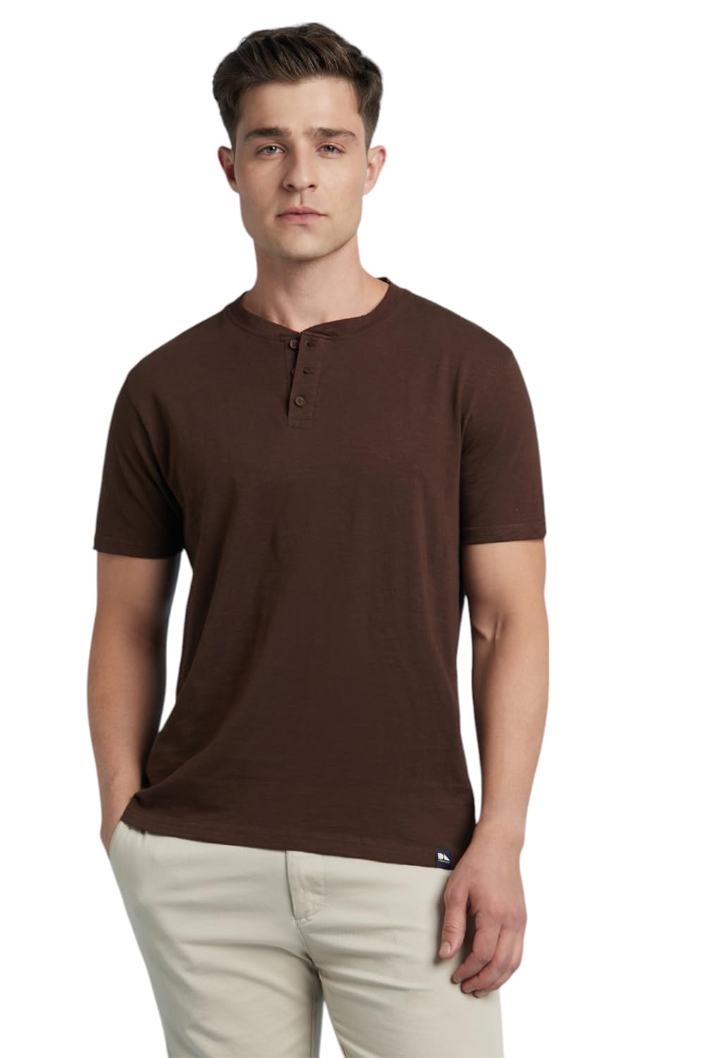 Dennis Lingo Men Cotton-Slub Regular Fit Solid T-Shirts Brown