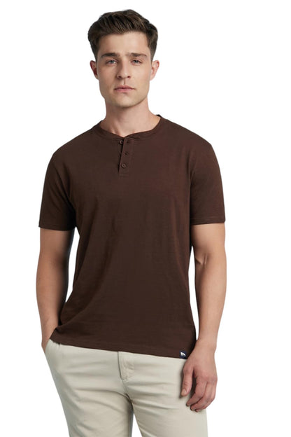 Dennis Lingo Men Cotton-Slub Regular Fit Solid T-Shirts Brown