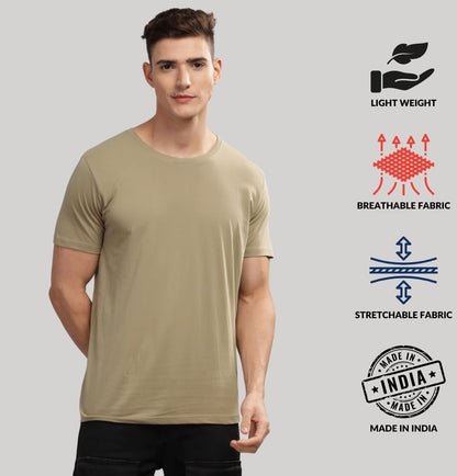 ADRO Mens Solid Regular Fit T-Shirt (RCM3-PLN-BE-BL-WH_Beige,Black,White