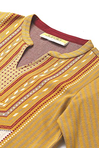 Aurelia Women Arrow Wood Cotton Blend Geometric Yarn Dyed Straight Kurta