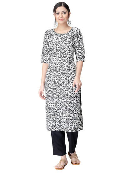 Pinkmint Kurta Set for Women Cotton Printed Straight Kurta with Pant (Pack of 1)