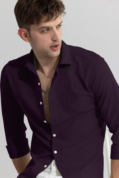 Finivo Fashion MenS Cotton Casual Plain Button Down Shirts Long Sleeve Textured Summer Beach Shirt For Men Purple