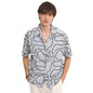Campus Sutra Mens Cloud Grey Abstract-Lined Oversized Shirt for Casual Wear | Cuban Collar | Short Sleeve | Button Closure | Ov