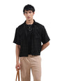 The Indian Garage Co Mens Boxy Textured Cutaway Collar Half Sleeves Resort Shirt