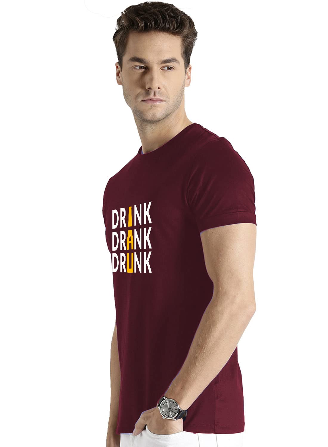 ADRO Men's Drink Drank Drunk Printed T-Shirt