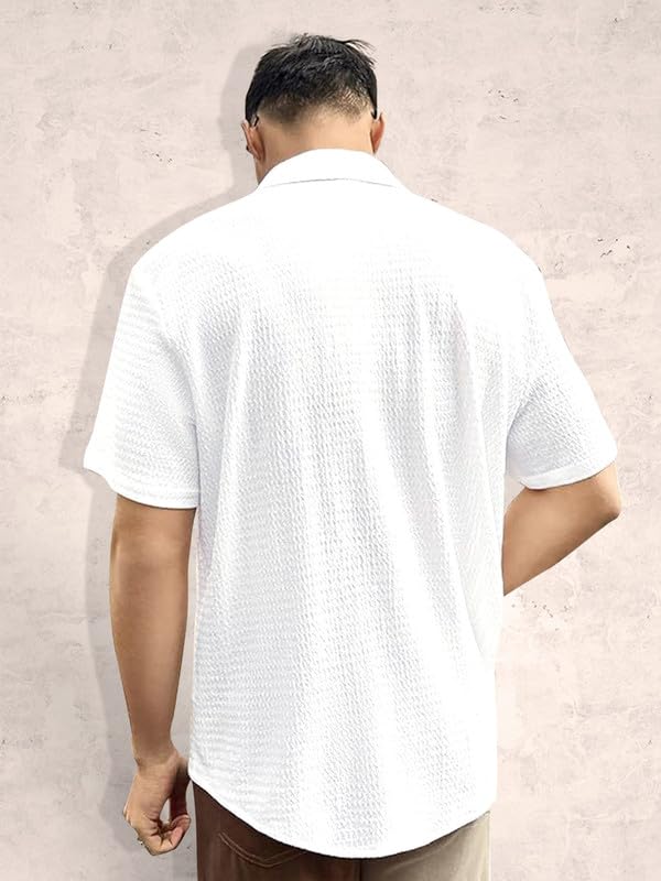 Pinkmint Popcorn Shirt for Men Soild Slim Fit Sleeve Spread Collar Trendy Men Shirt Summer Wear Goa Wear Olive