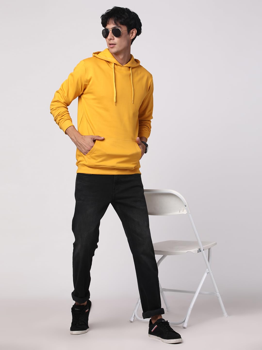 ADRO Mens Cotton Solid Hoodie Sweatshirts (H23-PLN-MU_Mustard)