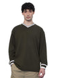 The Souled Store Originals: Olive Green Men and Boys Three-Quarter Sleeves V Neck Solid Cotton Blend Oversized T-Shirts