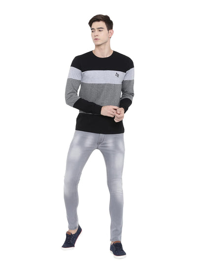 ADRO Men's Full Sleeve Cotton Color Block T-Shirts (FR4-4-BST-BL_Black)