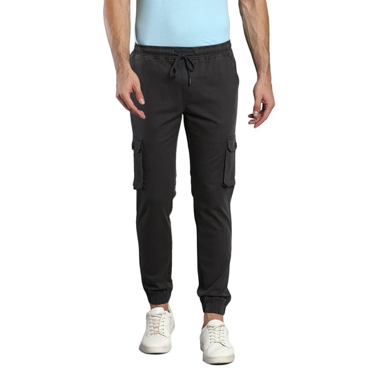 Dennis Lingo Solid Cotton Mens Casual Cargo Pant, Tapered Fit, Mid Rise, Ankle Length, Multi-Pocket Drawstring Stretchable Carg