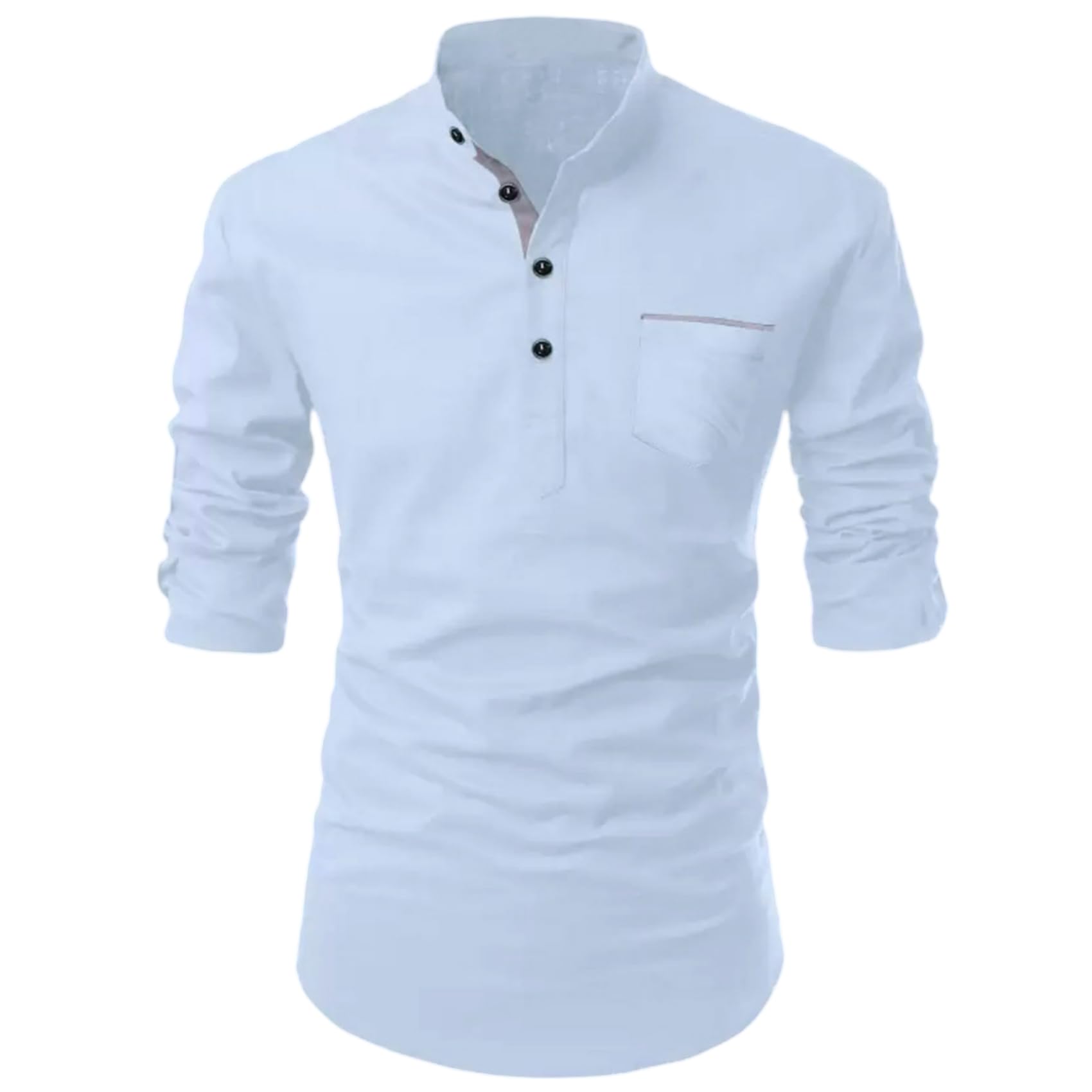 Deelmo MenS Regular Fit Solid Pattern Cotton Blend Kurta With Spread Collar Long Sleeve And Standard Length | Shirt For Man Sky