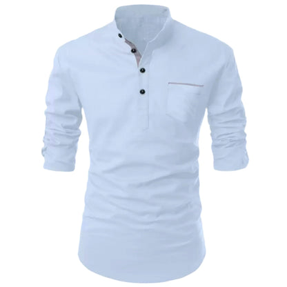 Deelmo MenS Regular Fit Solid Pattern Cotton Blend Kurta With Spread Collar Long Sleeve And Standard Length | Shirt For Man Sky