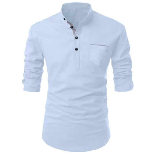 Deelmo MenS Regular Fit Solid Pattern Cotton Blend Kurta With Spread Collar Long Sleeve And Standard Length | Shirt For Man Sky