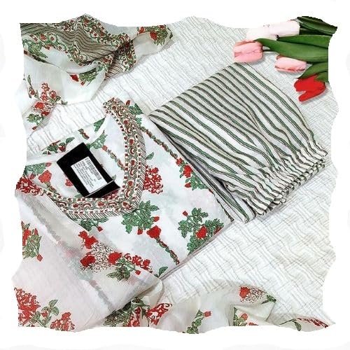 Pinkmint WomenS Hevy Cotton Blend White Kurta Set L Stitched Printed Dupatta Set L Stylish Women Festival Dress (Pack Of 1)