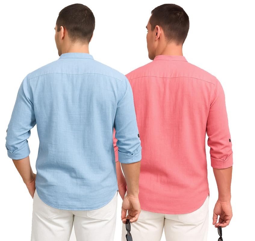 Deemoon Combo Of MenS Cotton Blend Solid Regular Fit Full Sleeve Short Kurta | MenS Trendy Short Kurta Pack Of 2 (Available In