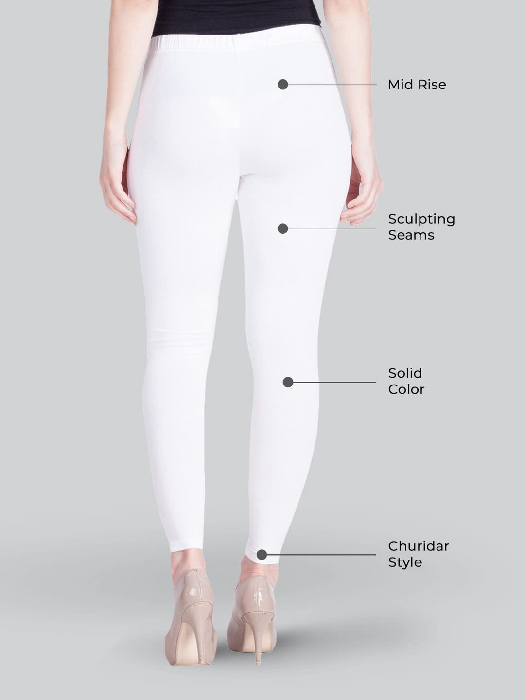 Lyra Women Solid Premium Cotton Ankle Length Leggings | Mid-Waist | Fashionwear White