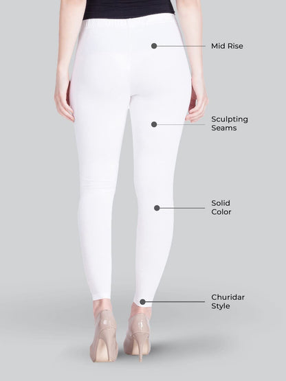 Lyra Women Solid Premium Cotton Ankle Length Leggings | Mid-Waist | Fashionwear White
