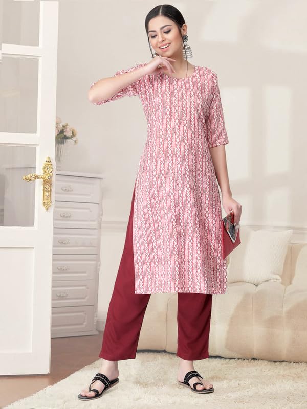 Pinkmint Kurta Set for Women Cotton Printed Straight Kurta with Pant (Pack of 1)