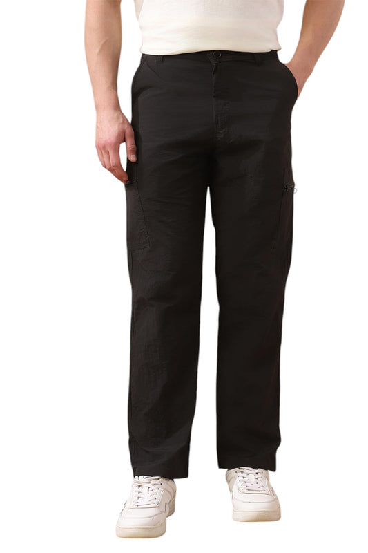 Dennis Lingo Men Solid Nylon Mid Rise Straight fit Cargo Trouser