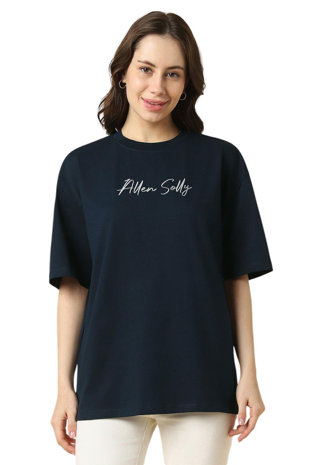 Allen Solly Women Printed Graphic Casual Denim Cotton T-Shirt
