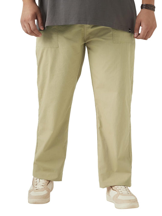 Bewakoof Mens Solid Regular Fit Poplin Plus Size Pants_648631_Beige_38