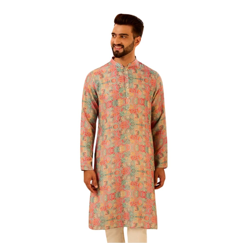 Kisah Mens Printed Cotton Blend Kurta  Traditional Ethnic Wear Kurta For Men For Weddings & Festivals Multicolour