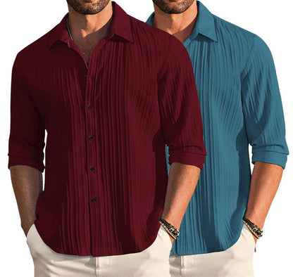 Deelmo Combo Of MenS Casual Button Down Shirts Long Sleeve Linen Shirt Fashion Textured Summer Shirts Pack Of 2