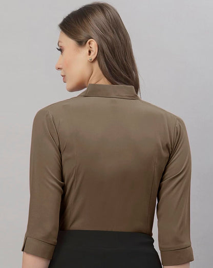 Eyebogler Women Regular Fit Solid Spread Collar Casual Shirt