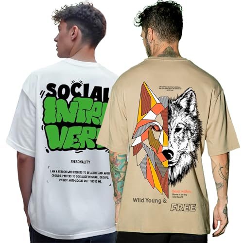 Bewakoof Pack Of 2 MenS Graphic Printed Oversized Fit Half Sleeve Round Neck Pure Cotton T-Shirt_1500673_White_Xl