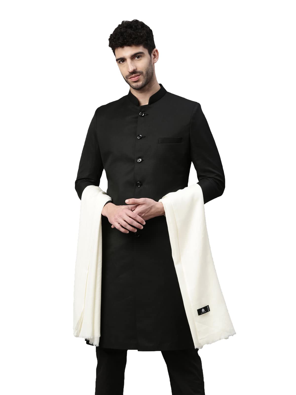 Pashmoda Men Sarmia Pure Wool Toosha Shawl (Beige Size 132X271 Cms)