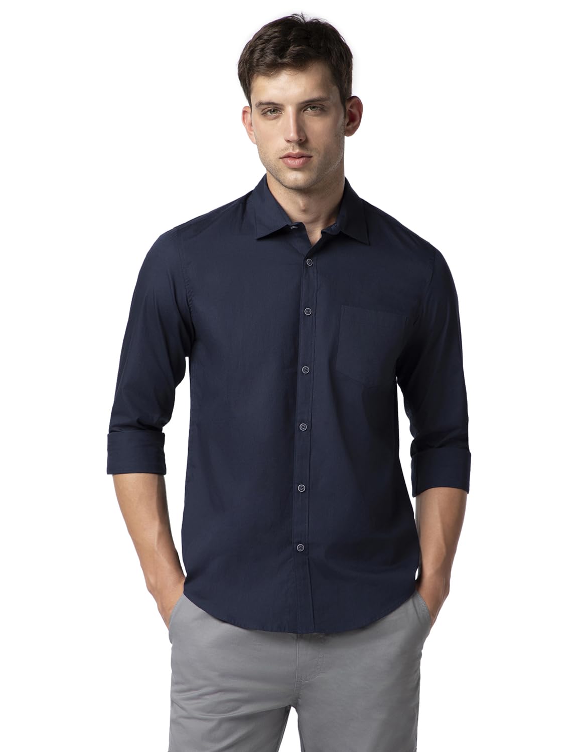 FYLTR Mens Solid 100% Cotton Casual Full Sleeves Shirt with Pocket