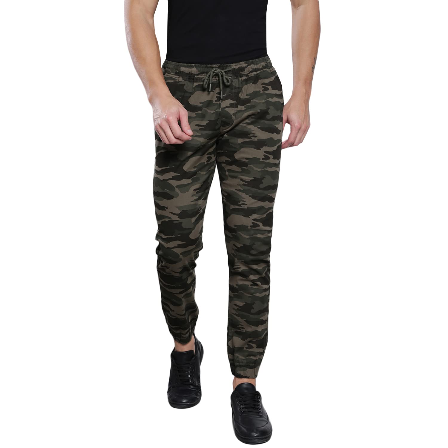 Dennis Lingo Camouflage Print Cotton Mens Casual Drawstring Joggers, Straight Fit, Mid Rise, Ankle Length Athletic Track Pants,