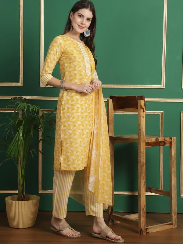 Pinkmint Straight Cotton Printed Kurta And Pant Set With Fancy Dupatta 3 Piece Suit Set Festival