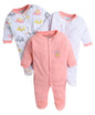 BUMZEE Peach & White Baby Girls Full Sleeves Sleepsuit Pack of 3 Age - New Born (Peb10053A-pch)