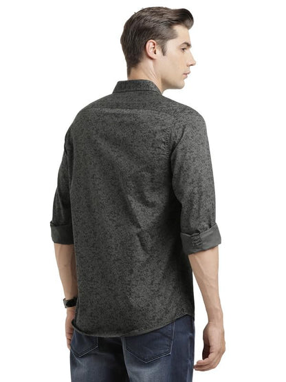 Turtle Men 100% Cotton Slim Fit Grey Printed Full Sleeve Casual Shirt