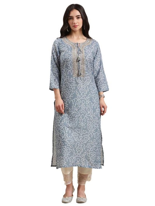 Varanga Bandhej Gota Patti Embroidery Straight Kurta with Dori Tassel Embellishment.