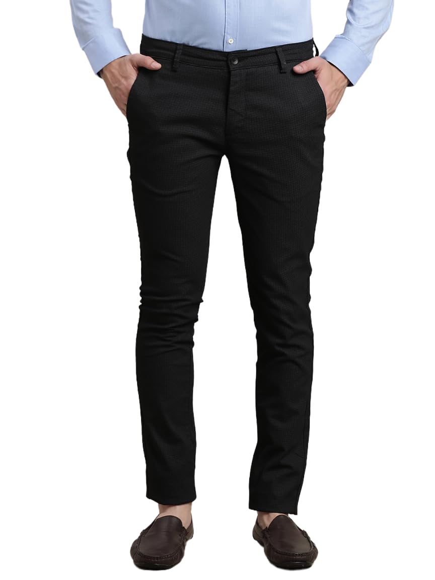 Turtle Men Cotton Stretch Narrow Fit Printed Black Flat Front Casual Trouser || Pant || Mens Trouser