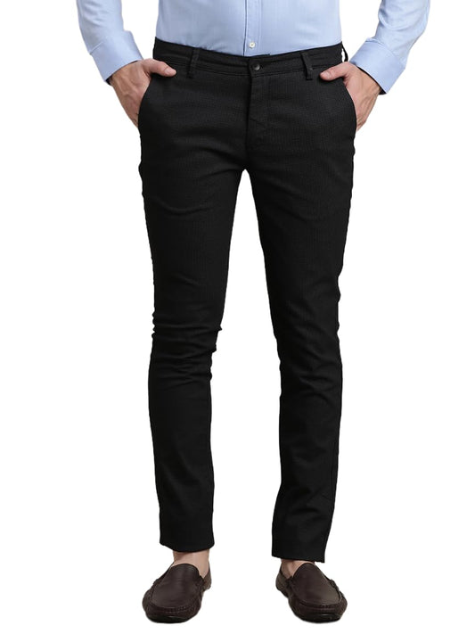 Turtle Men Cotton Stretch Narrow Fit Printed Black Flat Front Casual Trouser || Pant || Mens Trouser