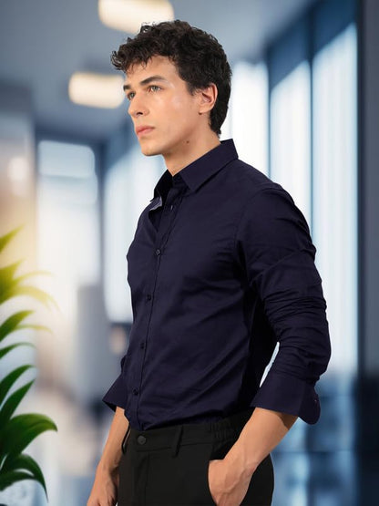 Pinkmint Cotton Soild Combo Men Shirt Formmal Wear Office Wear Regular Fit Shirt Dark Blue-White
