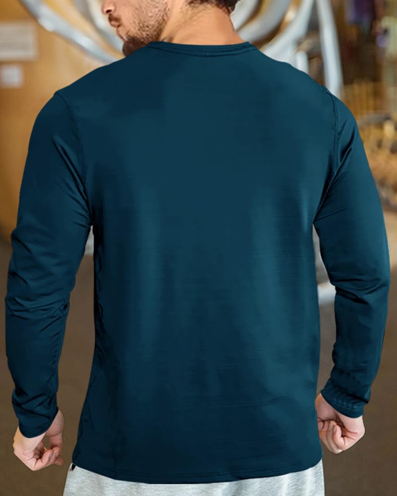 Eyebogler Men Dry Fit Round Neck Full Sleeve Activewear Tshirt Ink Blue