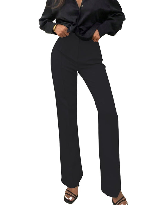 Shasmi Womens Black High Waist Trousers, Seam Detail Straight Leg Pants & Elegant Flared Trousers, Casual & Office Wear, Spring/