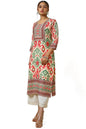 Soch Womens Cream Linen Blend Abstract Print Kurta with Mirror Work