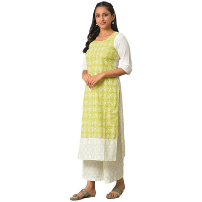 Aurelia Green Floral Printed Cotton Kurta And Trousers Set For Women